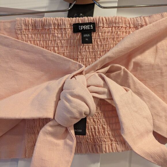 EXPRESS Linen-Blend Tie Front Bandeau Top / Crop Top in Pale Pink NWT (L + XL) - Picture 13 of 16